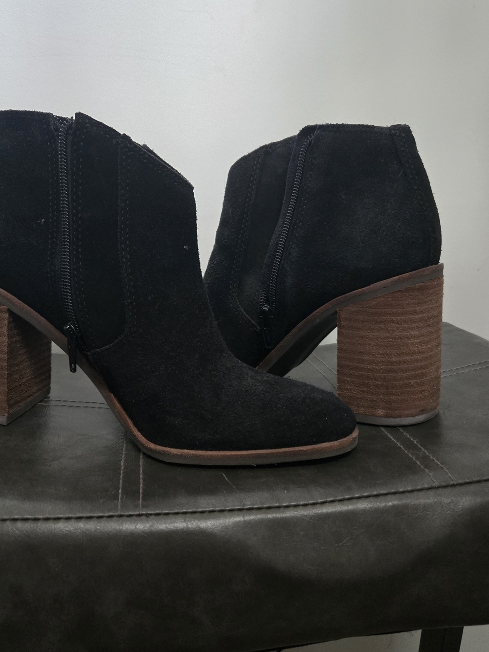 Lucky Brand Black Suede Ankle Booties with Stacked Heel